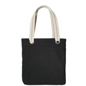 Port Authority B118 Black Canvas Tote Bag NEW 100% Cotton Cream Straps